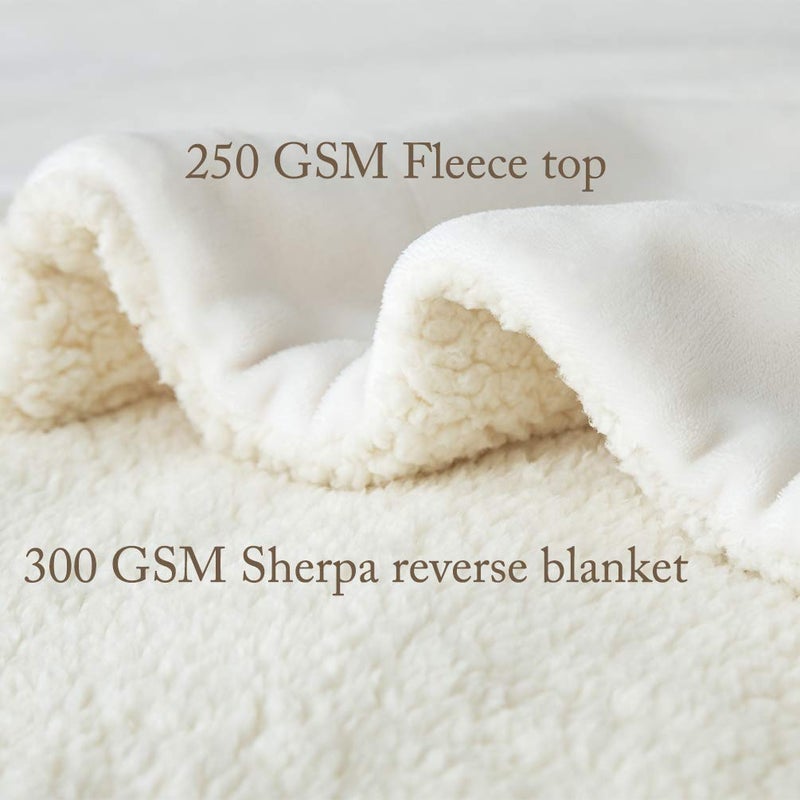 LBRO2M Sherpa Fleece Bed Blanket Twin Size Super Soft Fuzzy Plush Warm Cozy Fluffy Microfiber Couch Throw Velvet Double Reversible Luxurious Blankets,Ivory - Image 4